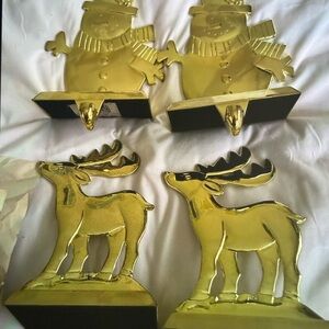 Festive Gold Snowman and Reindeer Decor Set